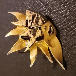 Vintage Gold Tone Theater Mask Brooch